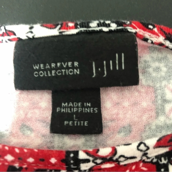 J.JILL Wearever Collection Women’s L Red Cream Black Boxy Blouse Top - Picture 6 of 8